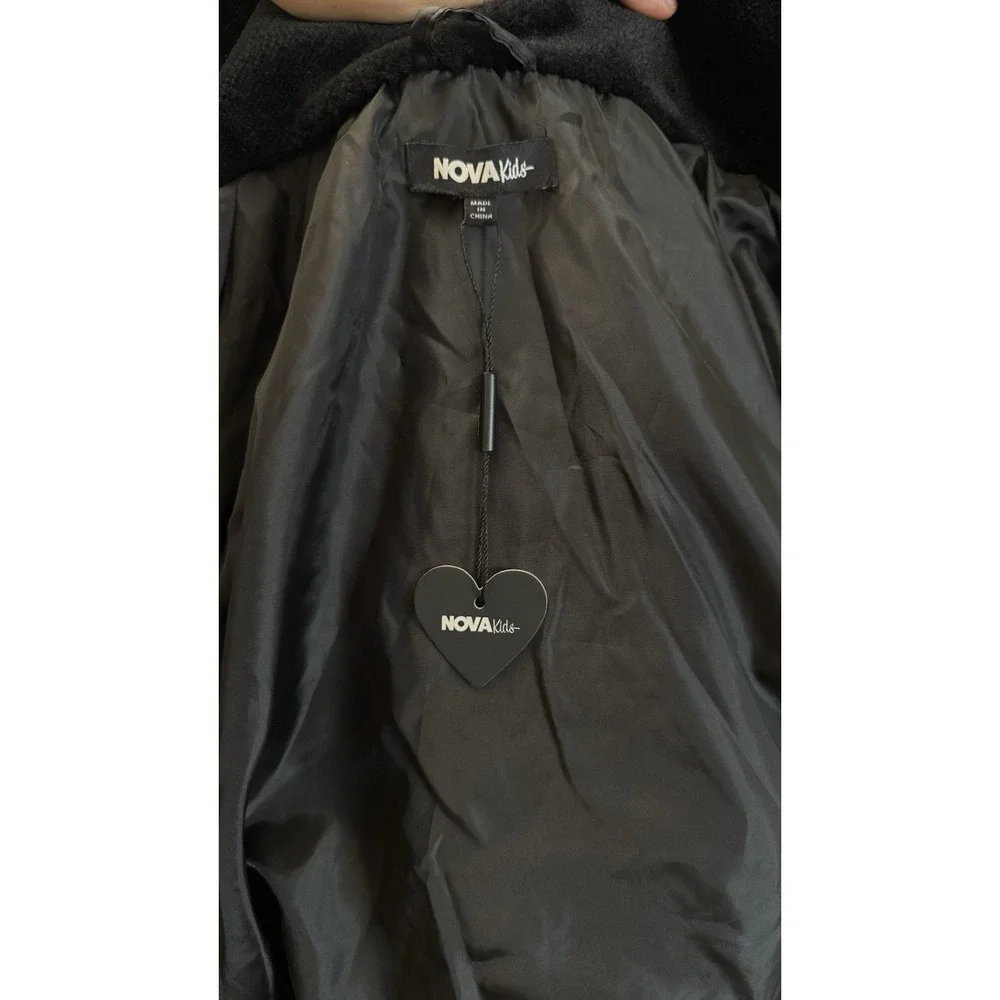 Fashion Nova Kids Black Bomber Jacket Faux Fur Hooded Zip Up Size 14/16 NYl
